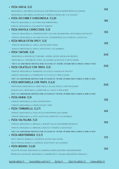 Printed Margher&igrave; menu, page 1