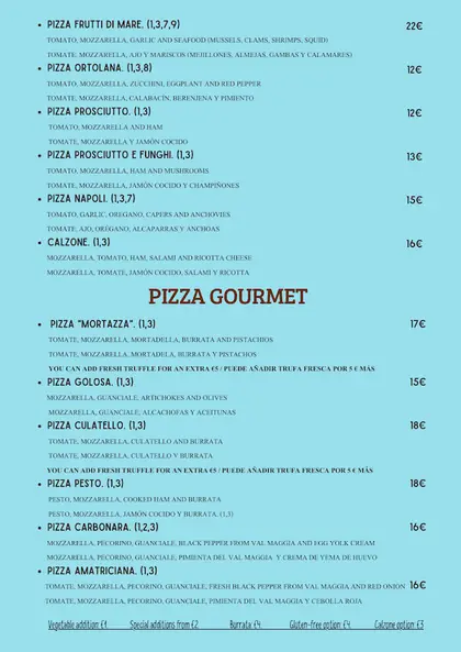 Printed Margher&igrave; menu, page 2