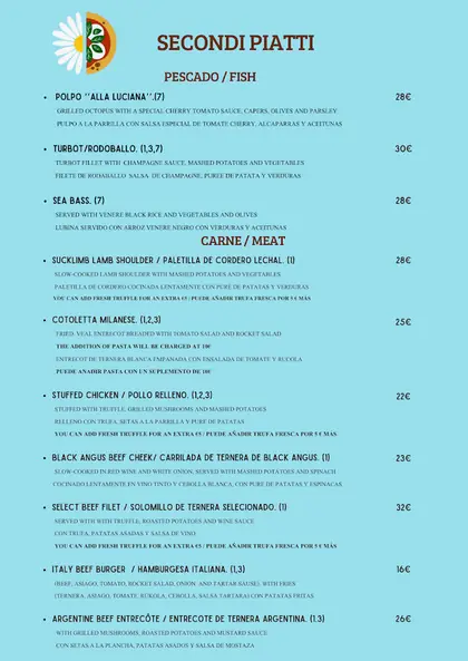 Printed Margher&igrave; menu, page 8